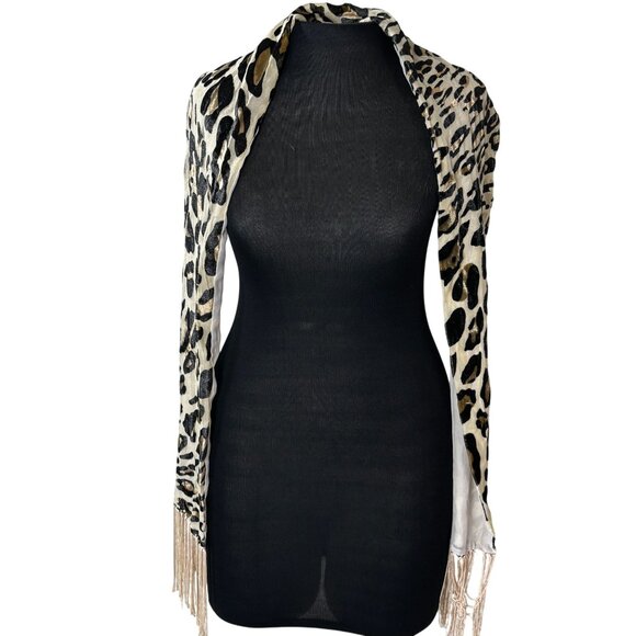 Jones New York Leopard Print Scarf With Fringe 60"x7" Rayon Blend For Women - Picture 1 of 9